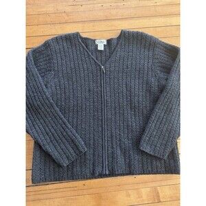 Vintage Gray 100% Wool full  Zip Up Sweater Cardigan L.L. Bean Extra Large Vtg
